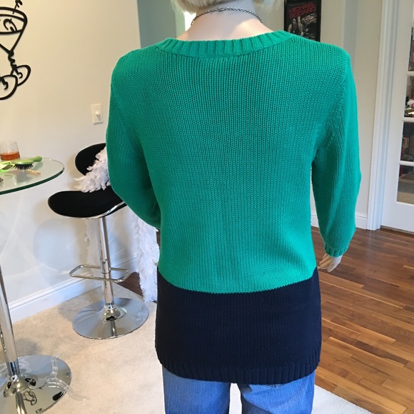 LOFT Green & Navy Color Block Sweater - Picture 2 of 2